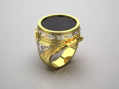 Luxury man ring with knot design onyx diamonds model mr0112 3D print model