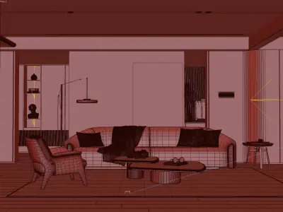 Modern Living Room Interior Scene 3D model