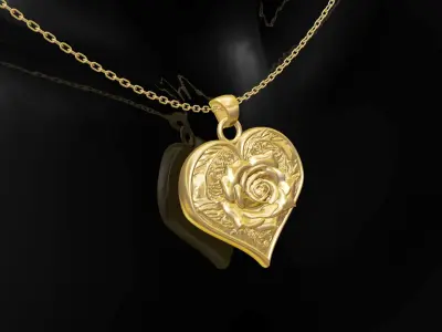 Rose Heart gold pendant jewelry 3D print model
