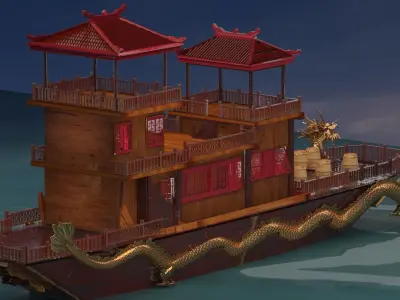 Chinese dragon  house boat   3D model