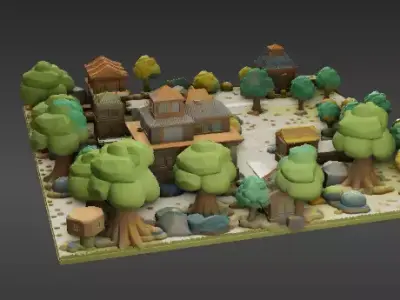 Modular Low-Poly Environment 3D Model Kit Stylized Game Asset Low-poly 3D model