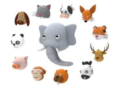 Animal Head 01 Cartoon Low-poly 3D model
