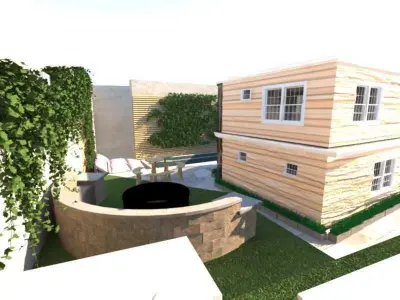 chalet house with pool in backyard 3D print model