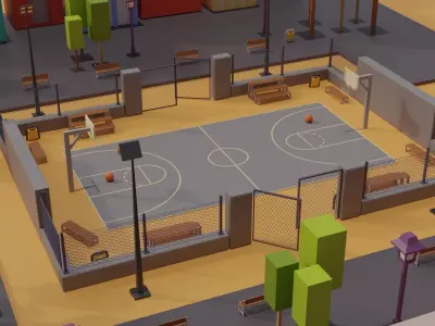 Basketball Court Street- Low Poly Low-poly 3D model