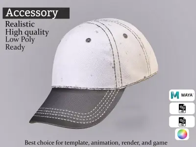 Baseball Cap - Realistic Two-Tone Stitched Hat Low-poly 3D model