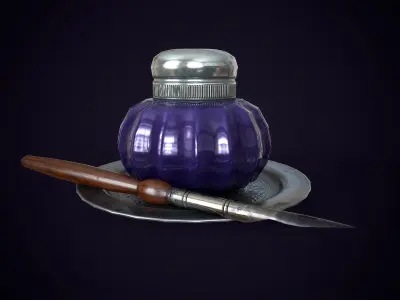 Vintage ink bottle Low-poly 3D model