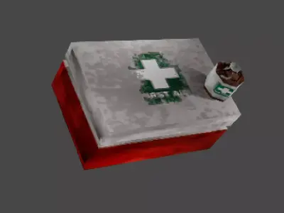 Retro Low-Poly Medical Bottle and First Aid Box PS1 Horror Style Low-poly 3D model