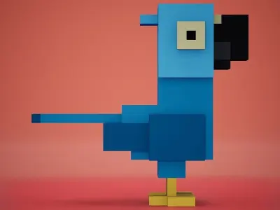 Voxel - Blue Macaw Parrot Low-poly 3D model