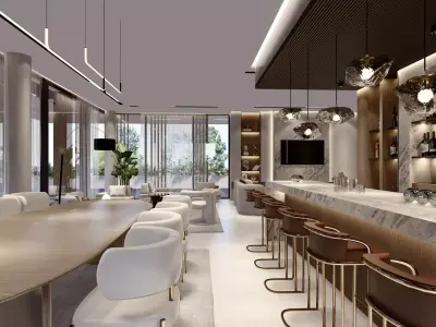 interior living room with an open bar 3D model