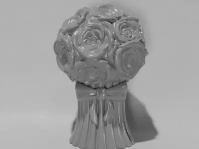 Rose Bouquet with Bow Strip 3D model  3D print model