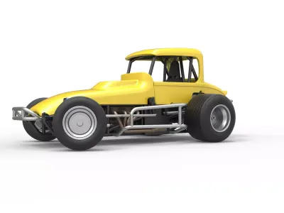 Vintage Sprint car while turning Version 2 Scale 1 to 25 3D print model