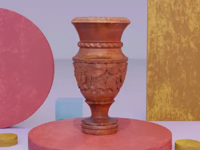 Wood vase high-poly 3D model
