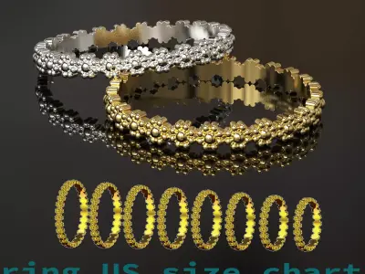 Thin simple  flower stackable band ring 3d model US zise chart 3D print model