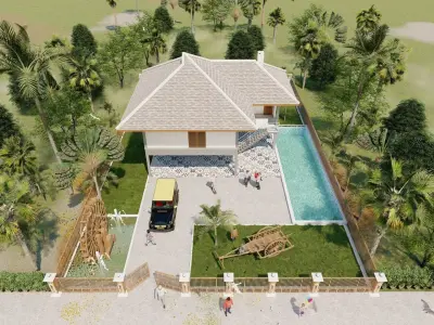 Khmer design Borey100House modeling  Low-poly 3D model