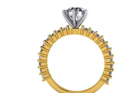 Classic Bridal Engagement Ring with wedding band 6 prongs 3D print model