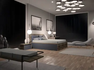 Bedroom interior design - forest view  3D model