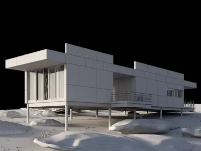 Modern house in desert 3D model