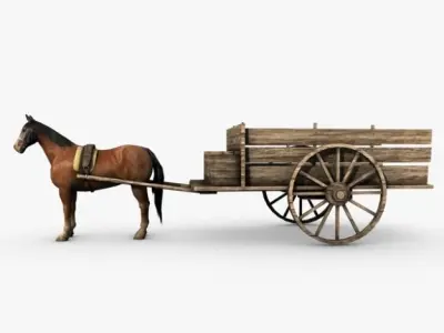 Wooden horse drawn cart 3D model