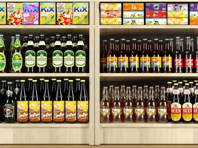 Alcoholic showcases in the store 3D model