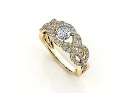 cr-015 gold engagement ring with diamonds 3D print model
