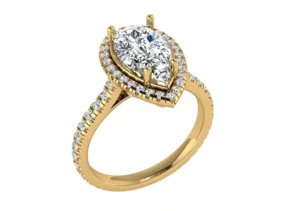 Pear shape halo Ring  all around Diamonds on bridge 3D print model