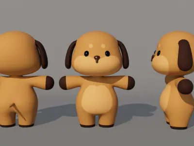 Rigged Cartoon Dog Low-poly 3D model