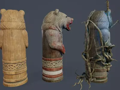 Totem Pole Bear PBR Low-poly 3D model