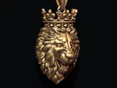 Lion pendant with crown v2 new 002 3D print model