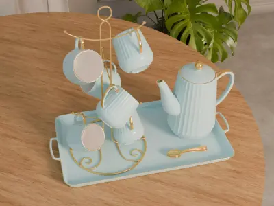 Cup Set - Ligh Blue - Tea Cup Holder 3D model