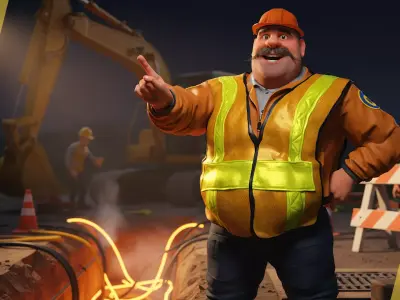 Stylized Cartoon Construction Worker Rigged Foreman builder Low-poly 3D model