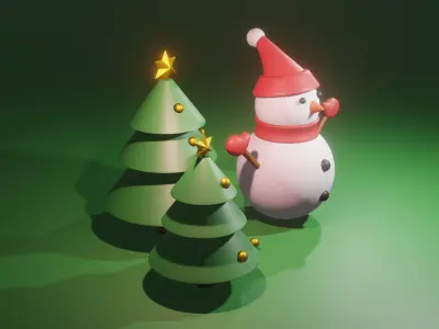 Christmas Tree and Snowman 3D model