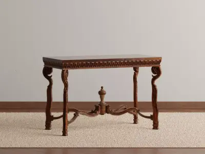 Solid Walnut Wood Hand Carved Console Table 3D model