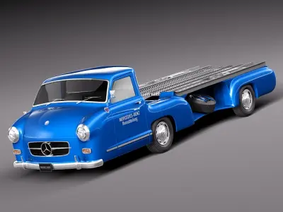 Mercedes Renntransporter 1954 Combo with grand prix car 3D model