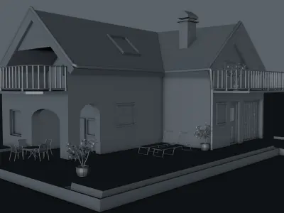 house 4 with balcony Low-poly 3D model