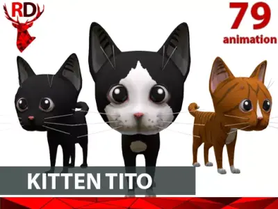Cute Kitten Tito Low-poly 3D model