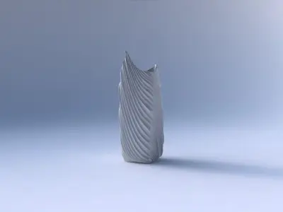 Vase double arc rectangle with wavy extruded lines 2 3D print model