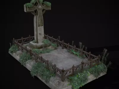 Moss Stone Surface Burial Vault  Low-poly 3D model