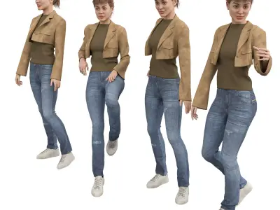 casual woman with Leather Jacket Low-poly 3D model