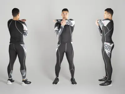 Muscular young man stretching arms 296 Low-poly 3D model