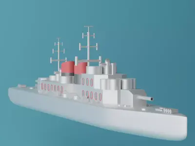 Cartoon Battleship Low-poly 3D model