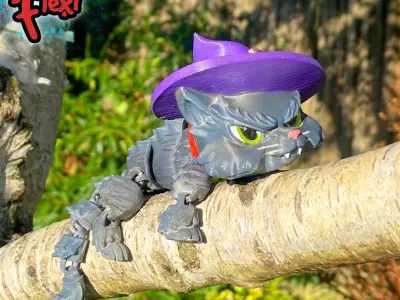 Black Cat Flexi Print In Place plus figure and keychain 3D print model