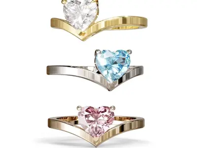 Engagement Heart Gemstone Ring 3D print model 3D print model 3D print model
