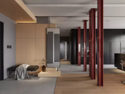 Modern living room dining room interior scenes 525 3D model