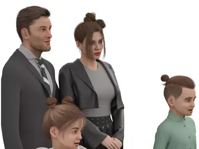 Family in Christmas Day Low-poly 3D model