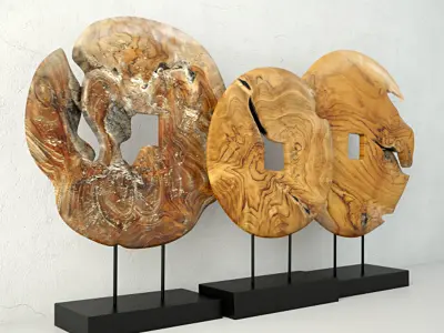 Teak Wood Table Top Decoration 3D model