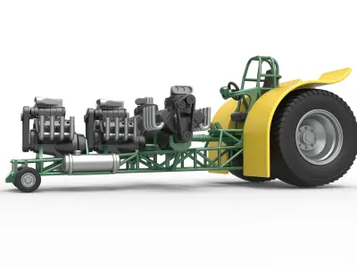Pulling tractor 4 engines V8 Version 4 Scale 1 to 25 3D print model
