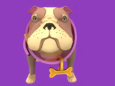 Stylized Striped Brown English Bulldog for Games and Animation Low-poly 3D model