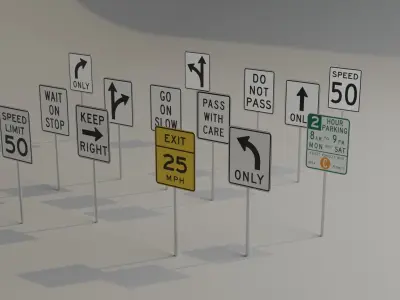 Traffic - Road Signs 3D Low Poly Pack Low-poly 3D model