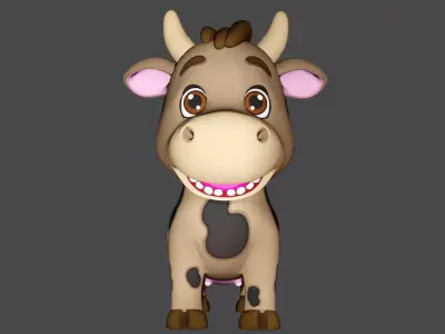 Rigged Dark Brown Spotted Cute Farm Cow  Low-poly 3D model