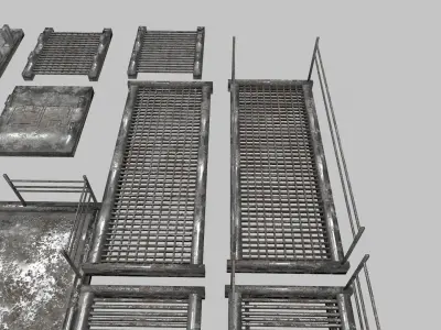 Stair Set metal crates and baskets Low-poly 3D model
